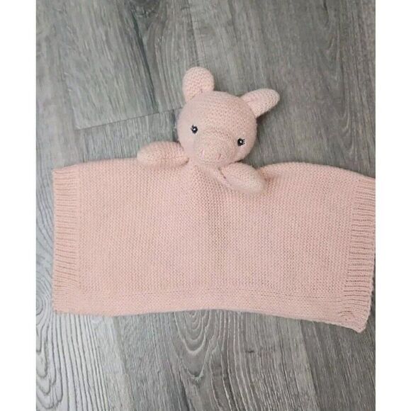 Modern Baby Pink Pig Lovey Blanket Sweater Knit Girl Snuggle Security - Picture 2 of 6